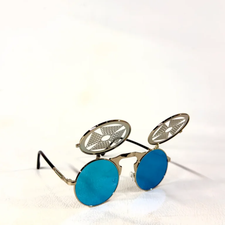 Steampunk  metal flower - Blue - Flip Up sunglasses - RaveStore.lk
