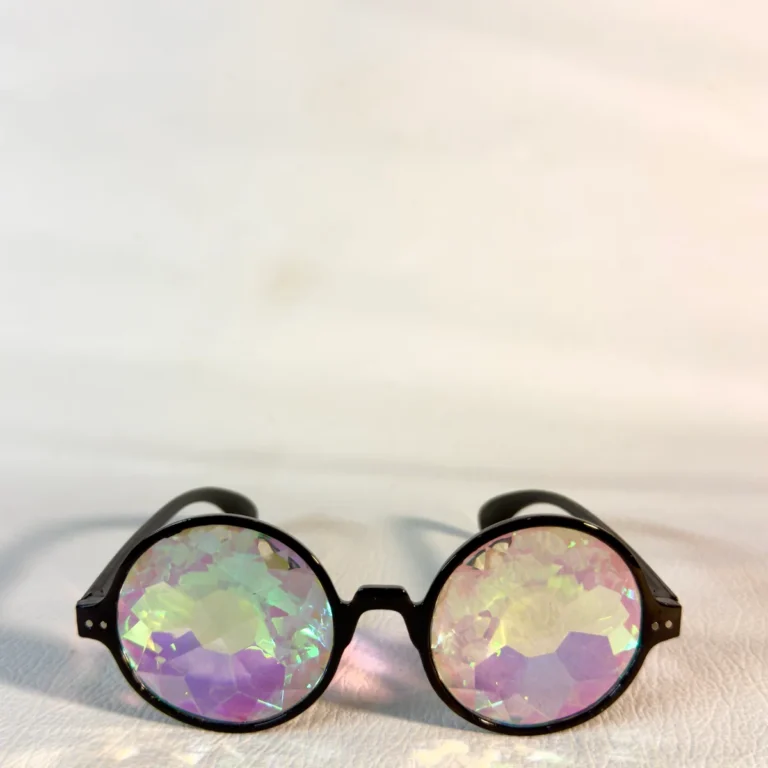 Round Kaleidoscope Glasses - Black -Rainbow - RaveStore.lk