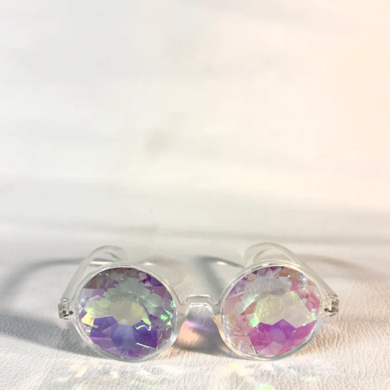 Round Kaleidoscope Glasses - White -Rainbow - RaveStore.lk