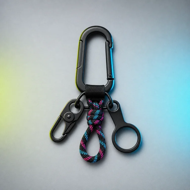 Festival utility carabiner keychain with neon cord detail