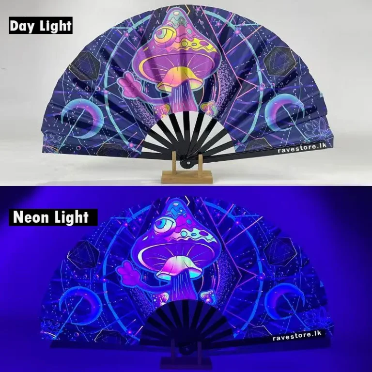 Third Eye Awakening Mushroom Large Bamboo Glow Rave Fan - RaveStore.lk