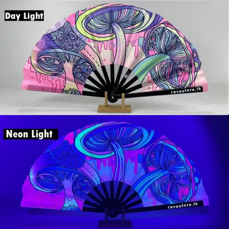 Mystic Mushroom Trio Large Bamboo Glow Rave Fan - RaveStore.lk