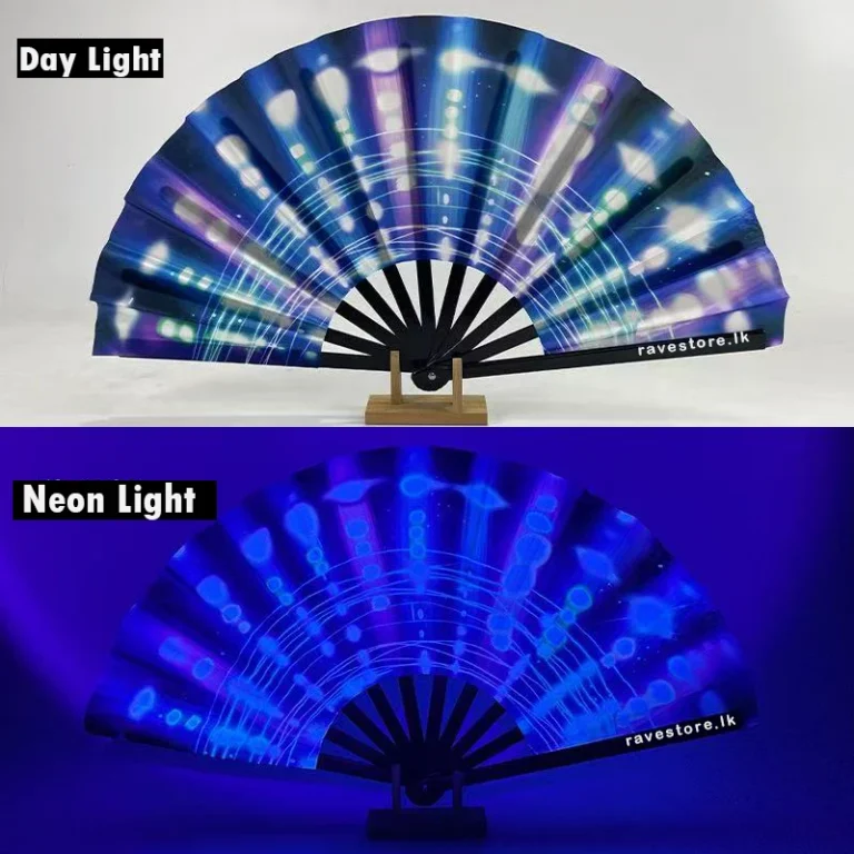 Electric Blue Pulse Large Bamboo Glow Rave Fan - RaveStore.lk