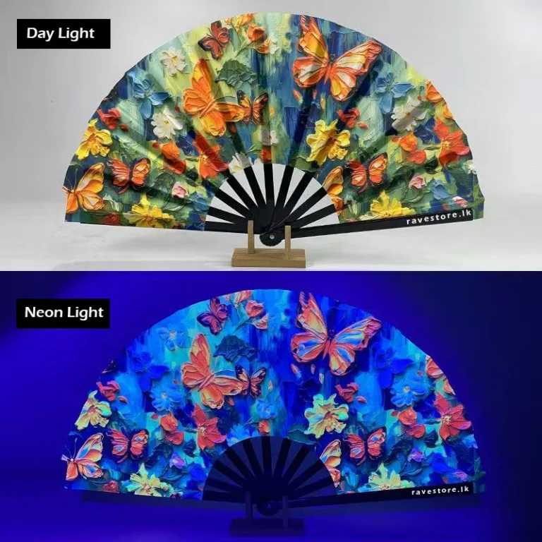 Butterfly Garden Dreams Large Bamboo Glow Rave Fan - RaveStore.lk