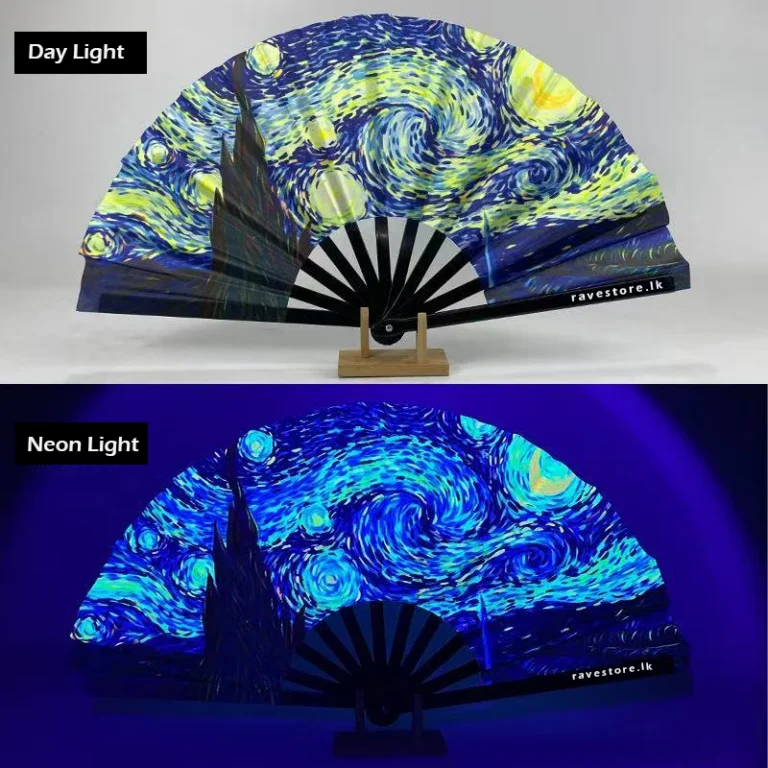 Ocean Frequency Large Bamboo Glow Rave Fan - RaveStore.lk