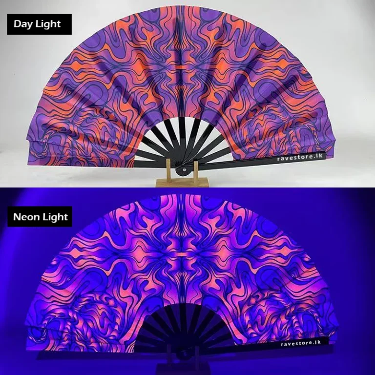 Psy Wave Dimension Large Bamboo Glow Rave Fan - RaveStore.lk