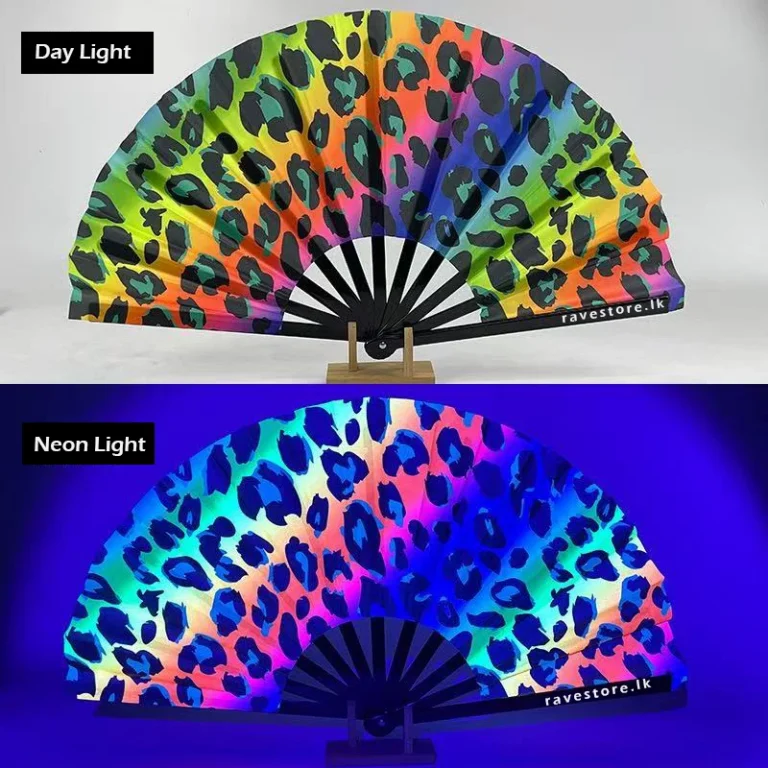 Rainbow Paradise Large Bamboo Glow Rave Fan - RaveStore.lk
