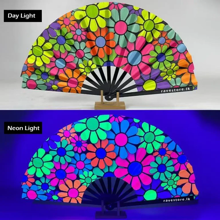 Enchanted Flower Realm Large Bamboo Glow Rave Fan - RaveStore.lk