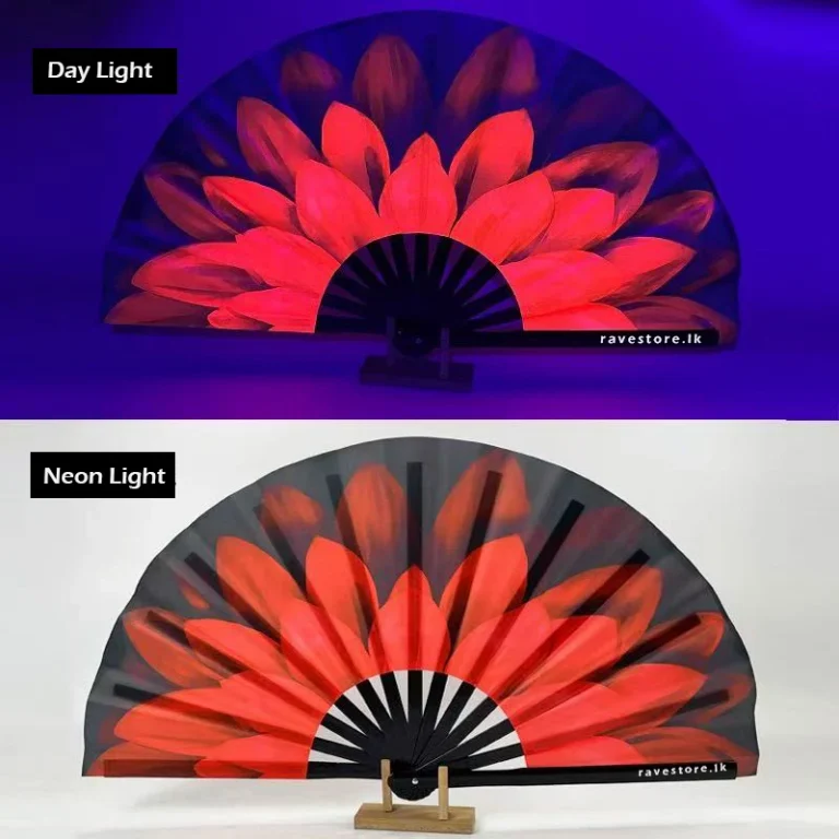 Red Lotus Energy Large Bamboo Glow Rave Fan - RaveStore.lk