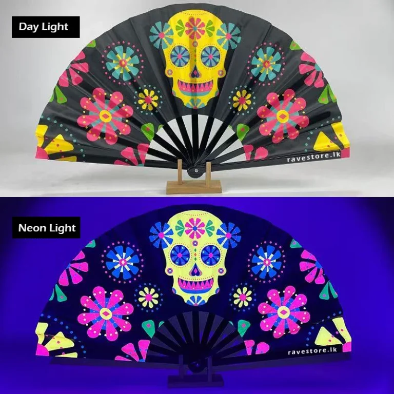 Trippy Afterworld Large Bamboo Glow Rave Fan - RaveStore.lk