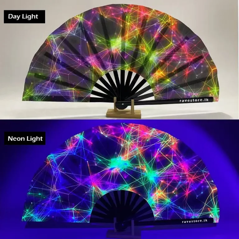 Rainbow Matrix Large Bamboo Glow Rave Fan - RaveStore.lk