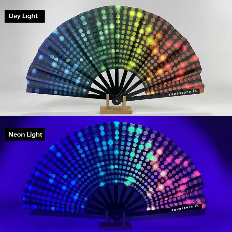 Kaleido Bubbles Large Bamboo Glow Rave Fan - RaveStore.lk