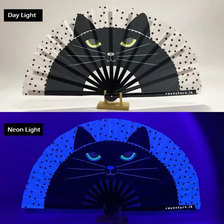 Midnight Panther Large Bamboo Glow Rave Fan - RaveStore.lk