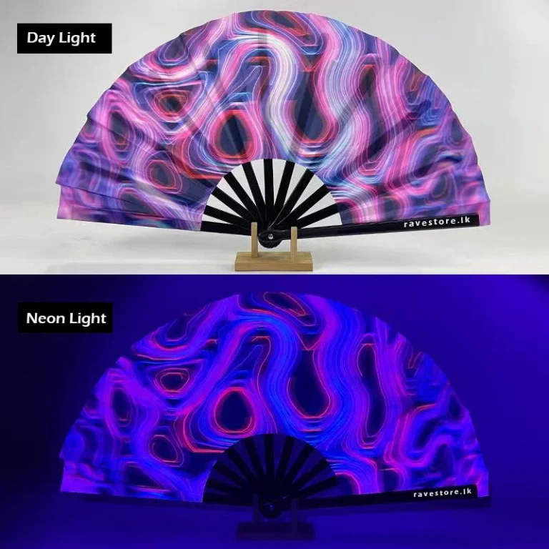 Power Waves Large Bamboo Glow Rave Fan - RaveStore.lk