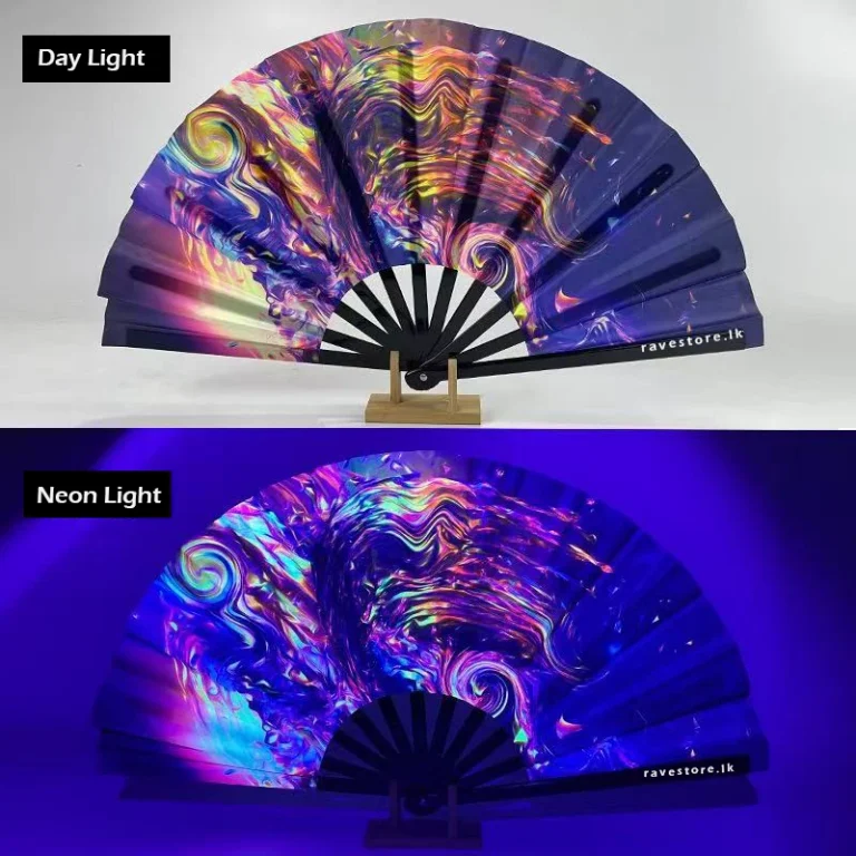 Rainbow Painting Large Bamboo Glow Rave Fan - RaveStore.lk