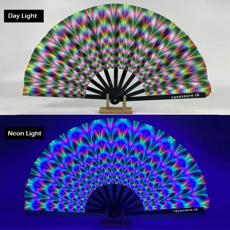 psychadelic Energy Large Bamboo Glow Rave Fan - RaveStore.lk
