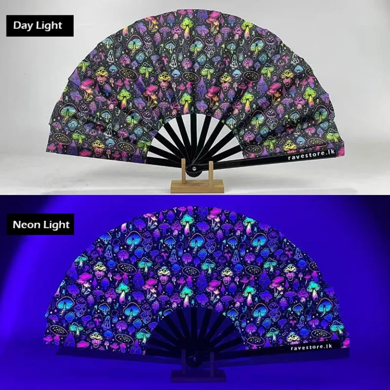 Mushroom Galaxy Large Bamboo Glow Rave Fan - RaveStore.lk
