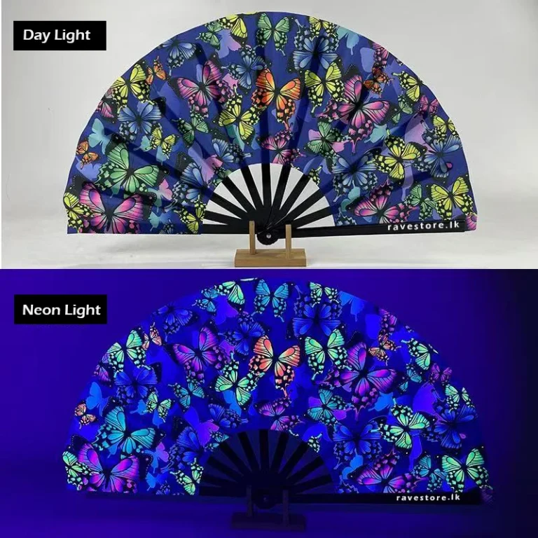 Butterfly Garden Dreams Large Bamboo Glow Rave Fan - RaveStore.lk