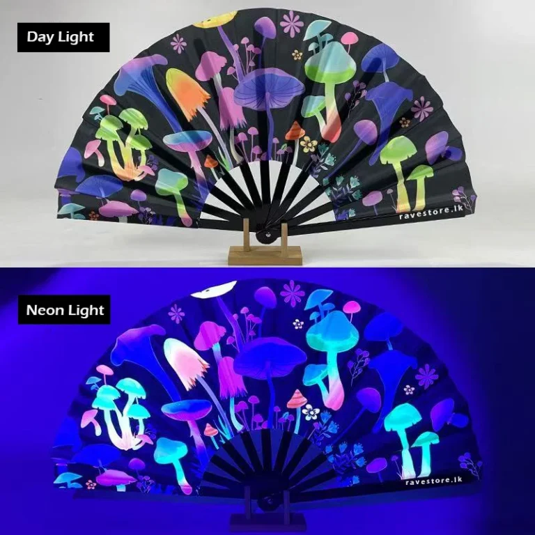 Psychedelic Mush Portal Large Bamboo Glow Rave Fan - RaveStore.lk
