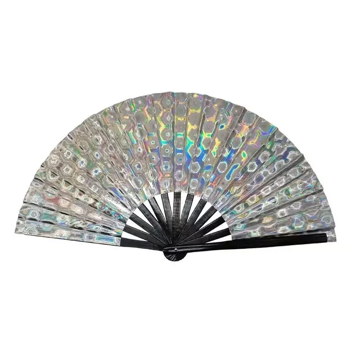 Silver Reflective Bamboo Large Rave Fan - RaveStore.lk