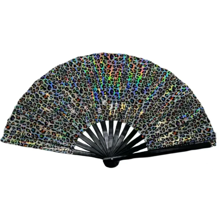 Rainbow Leopard Reflective Bamboo Large Rave Fan - RaveStore.lk