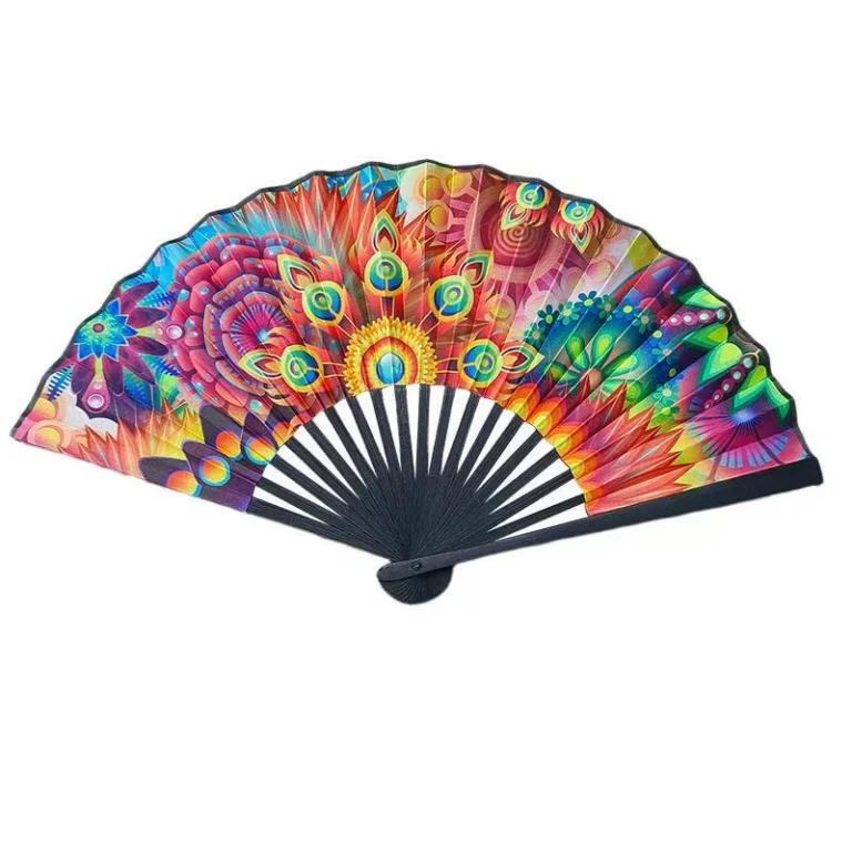 Bohemian psychedelic Small Bamboo Glow Rave Fan - RaveStore.lk