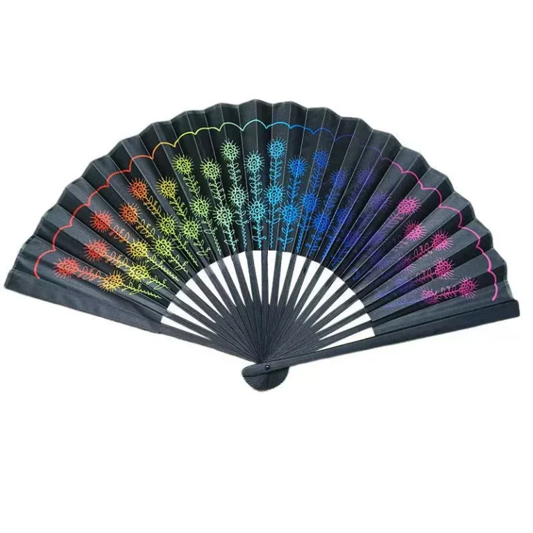 Peacock Tail Small Bamboo Glow Rave Fan - RaveStore.lk