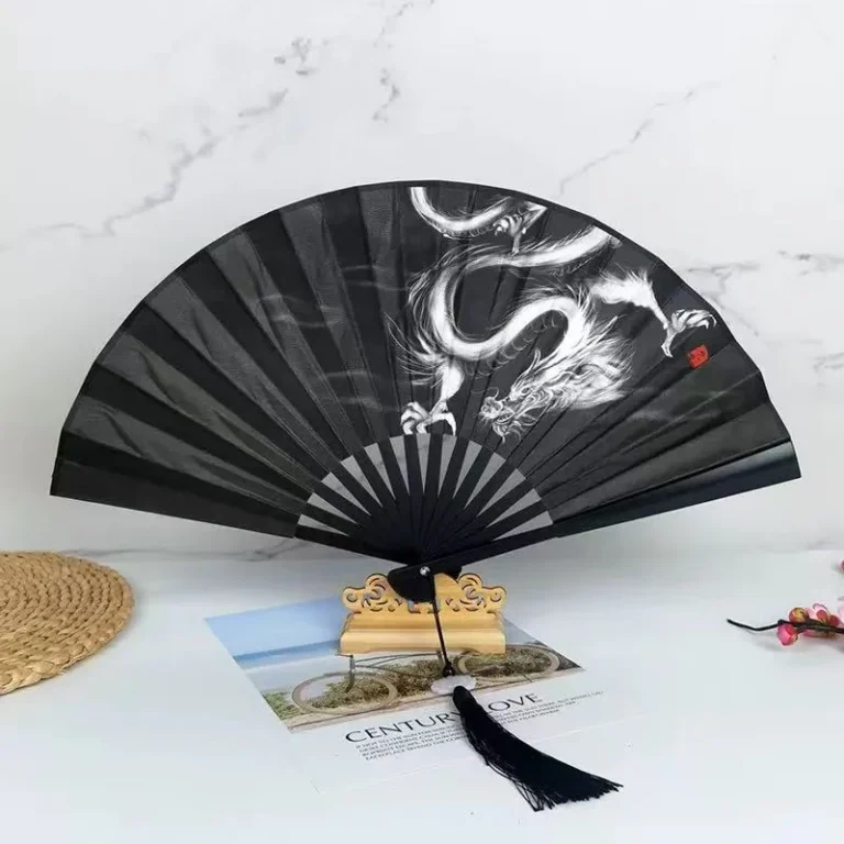 White Dragon Vintage Small Bamboo Hand Fan - RaveStore.lk