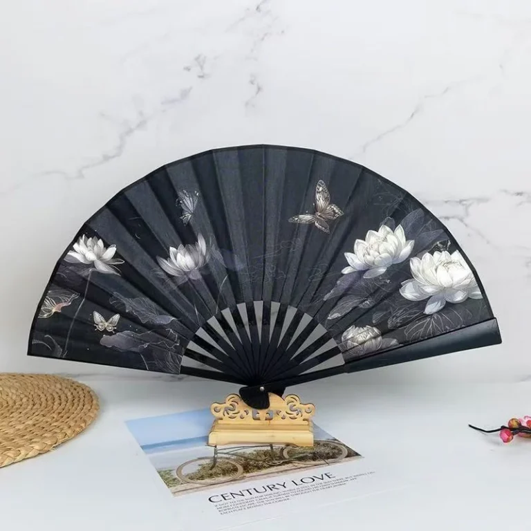 White Lotus Vintage Small Bamboo Hand Fan - RaveStore.lk
