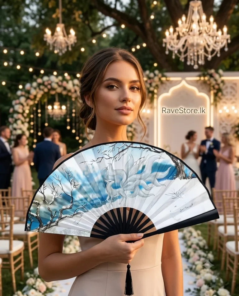 Snow White Vintage Small Bamboo Hand Fan at a rave festival - RaveStore.lk