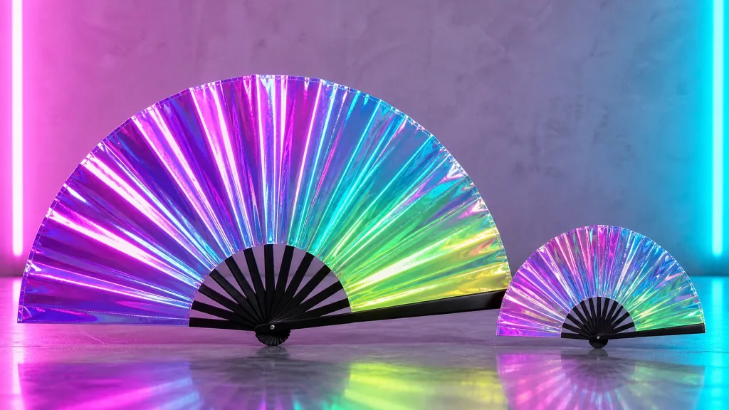 Large and small bamboo rave fans compared for festival use